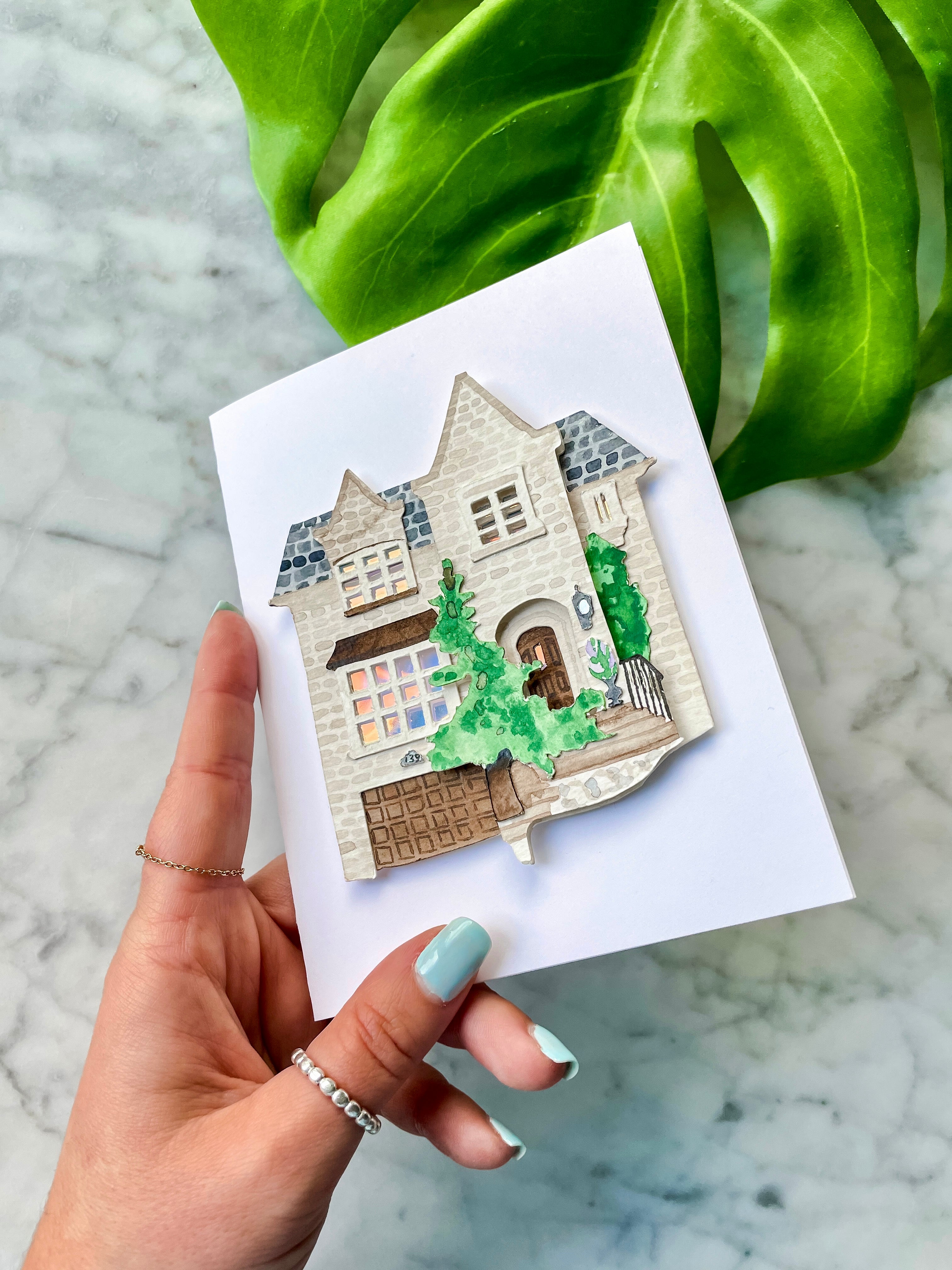 Custom made cards. Custom greeting cards. Handmade greeting cards. House portrait. Housewarming gift. Housewarming card for real estate clients.