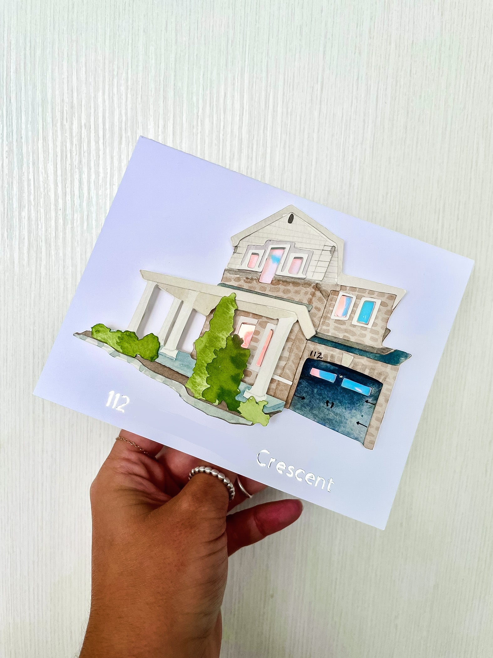 Custom made cards. Custom greeting cards. Handmade greeting cards. House portrait. Housewarming gift. Housewarming card for real estate clients.