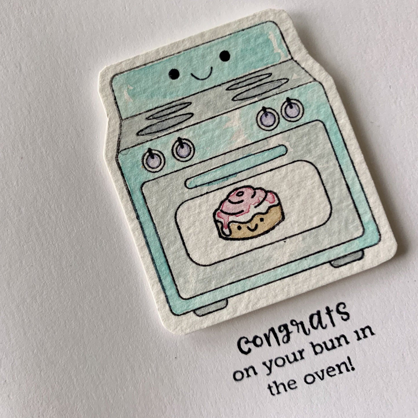 The bun in the oven card. Baby shower card.