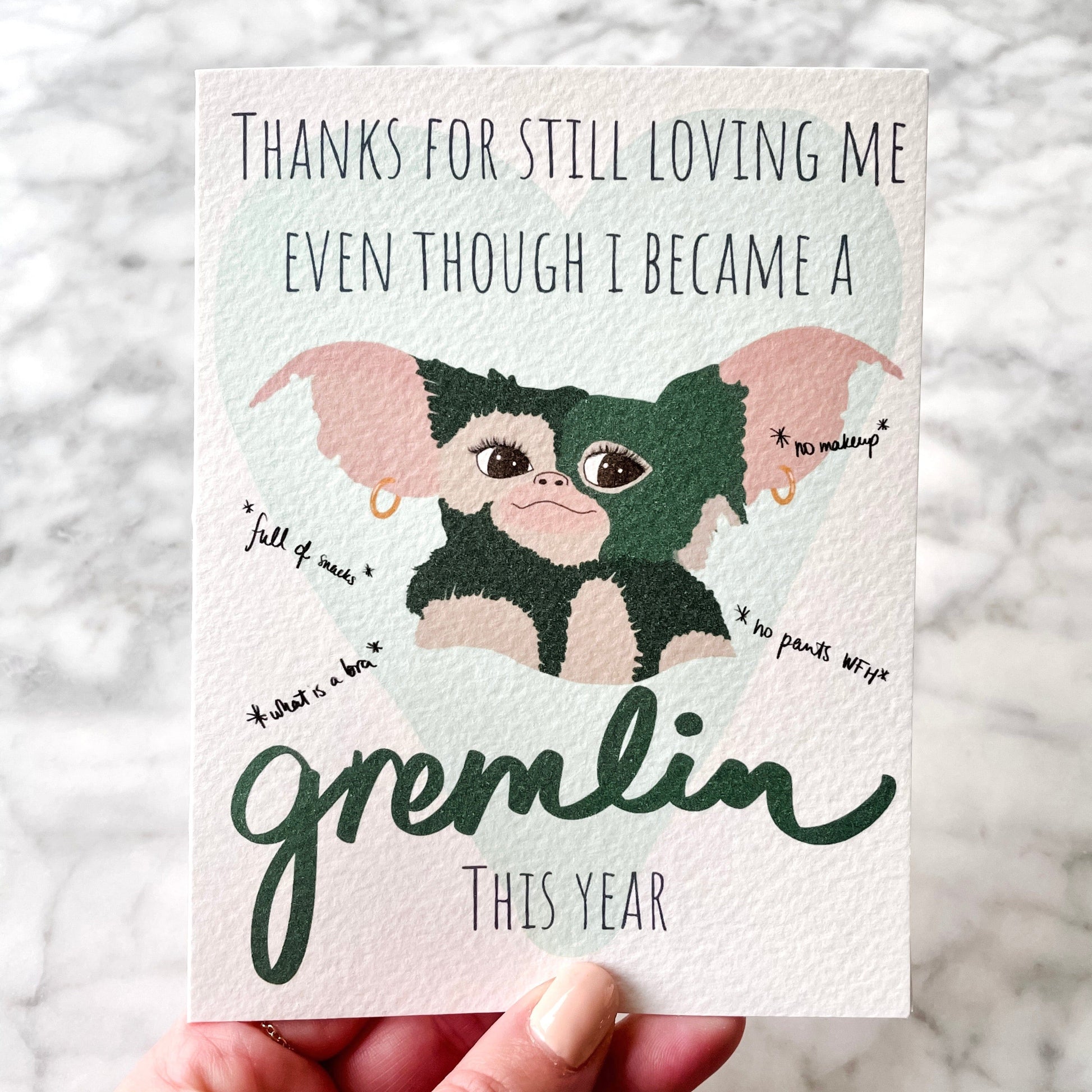 The Gremlin Card. Handmade greeting cards.